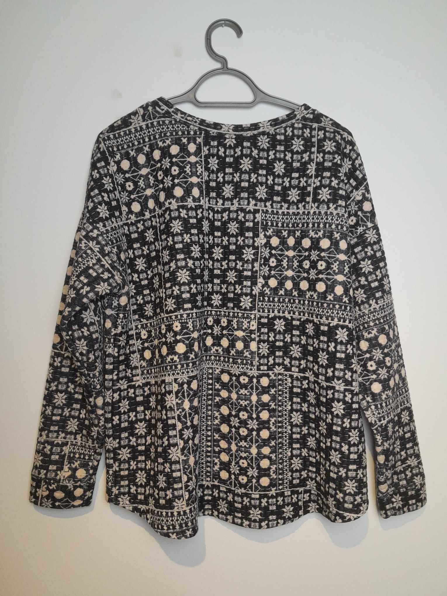 Granatowo kremowa bluzka damska z długim rękawem H&M L/XL
