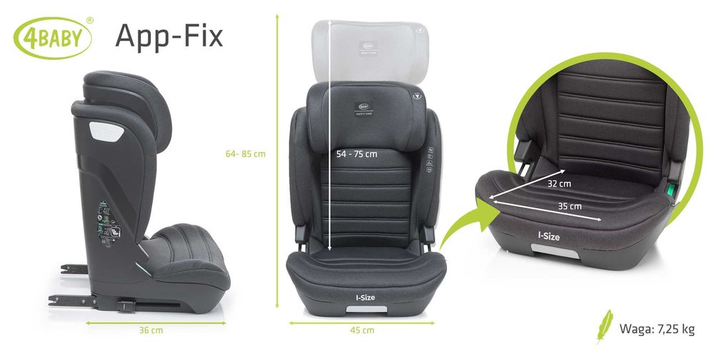 FOTELIK Samochodowy 4BABY APP-FIX Isofix 100-150CM 15-36KG ODCHYLANY