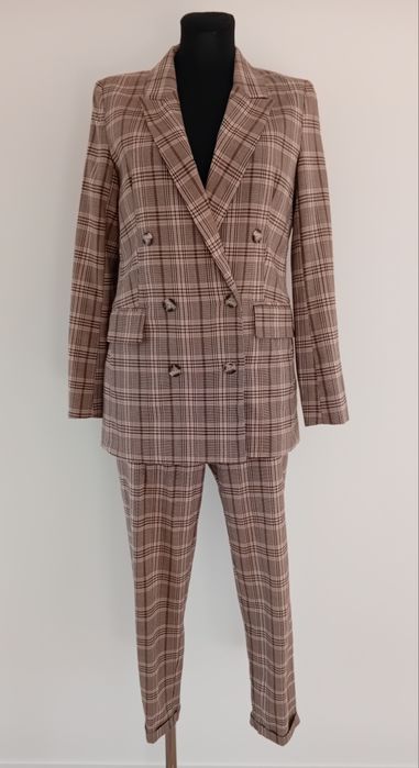 Komplet spodnie i marynarka Sinsay krata róż,brąz, grafit