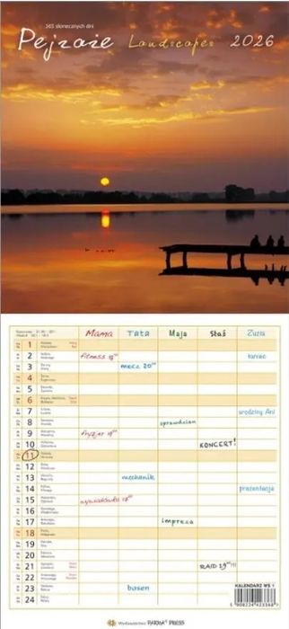 Kalendarz 2026 wieloplanszowy wąski - Pejzaże. Parma Press
