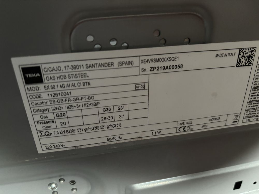 Placa de gás Teka modelo EX 60.1 4G AI AL CI BTN 58cm