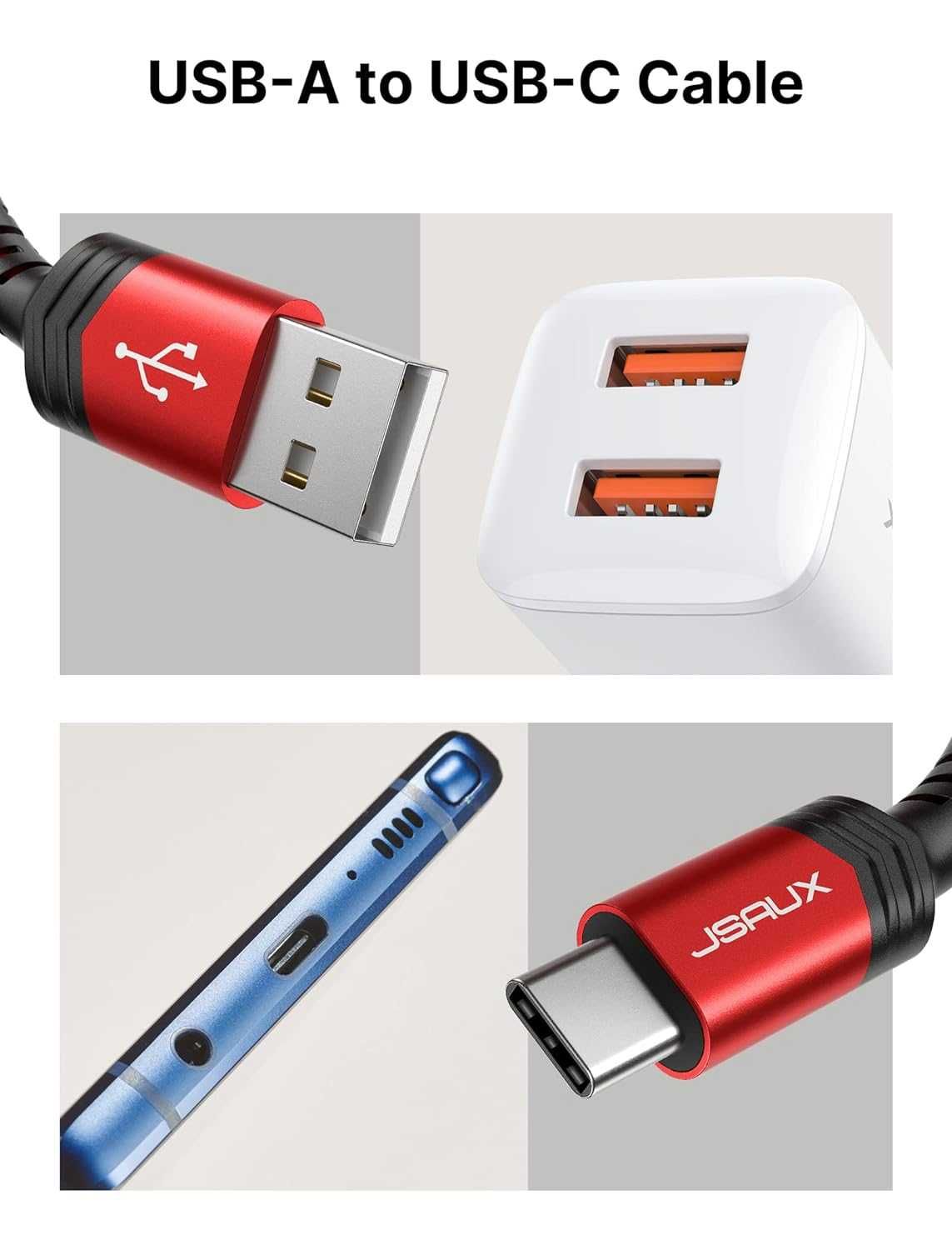 Kabel USB C 3.1A 2m JSAUX Zestaw 2szt Szybkie ładowanie Samsung Iphone