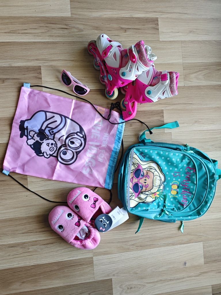 Rolki, worek, okulary, bambosze