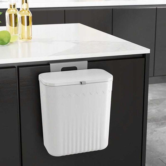 Kosz na śmieci z pokrywką wiszący ścienny bez wiercenia szary 9 l