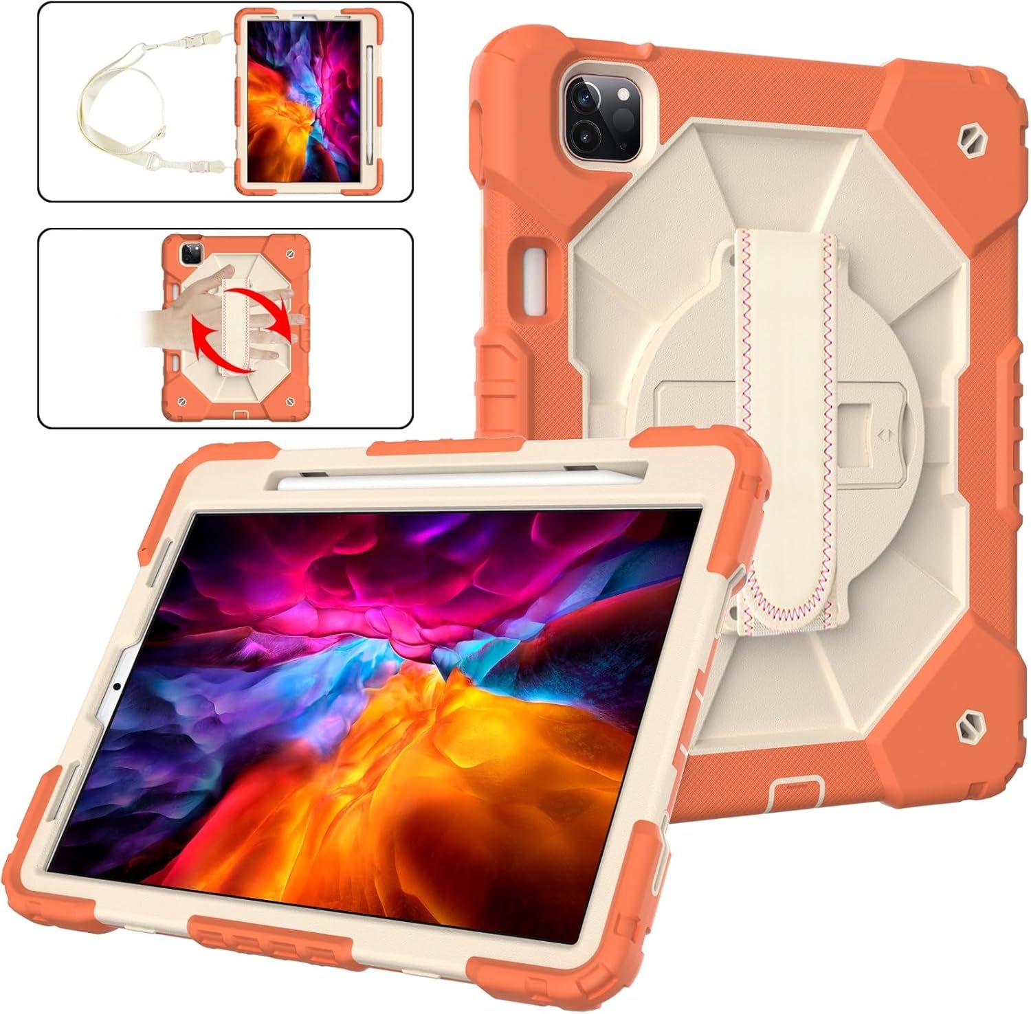 Etui do iPad Air 4/5 10,9” z Podstawką i Paskiem na Ramię Pomarańczowe