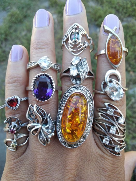 Серебряное кольцо с аметист янтарь мистик топаз браслет серебро 925