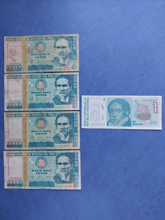 Банкноты Перу и Аргентины Инти и Аустраль