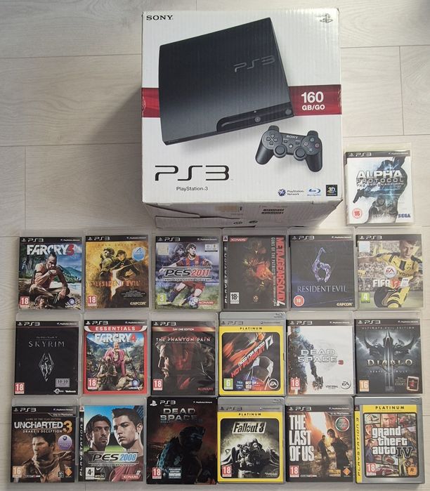Vendo Playstation 3 Slim 500Gb com Caixa + 2 Comandos + Jogos