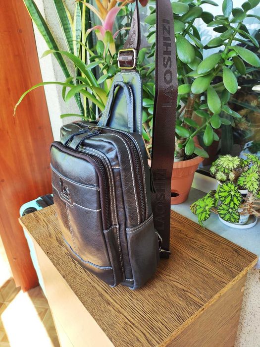 Сумка Слинг мужская из натуральной кожи. Dark Coffee и Black.