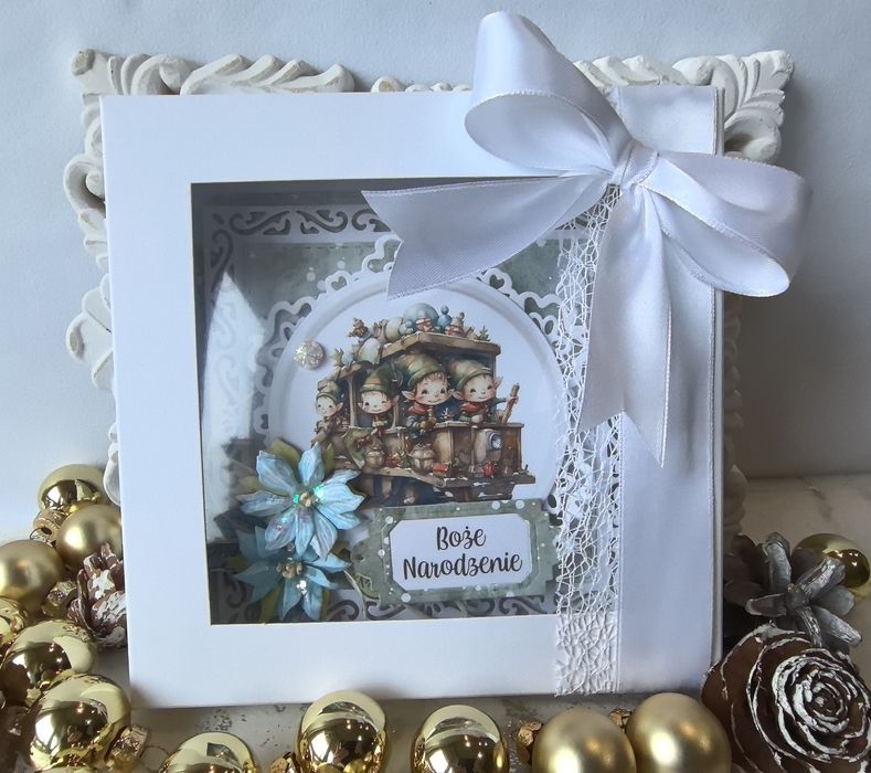 Ręcznie robiona kartka bożonarodzeniowa w pudełku