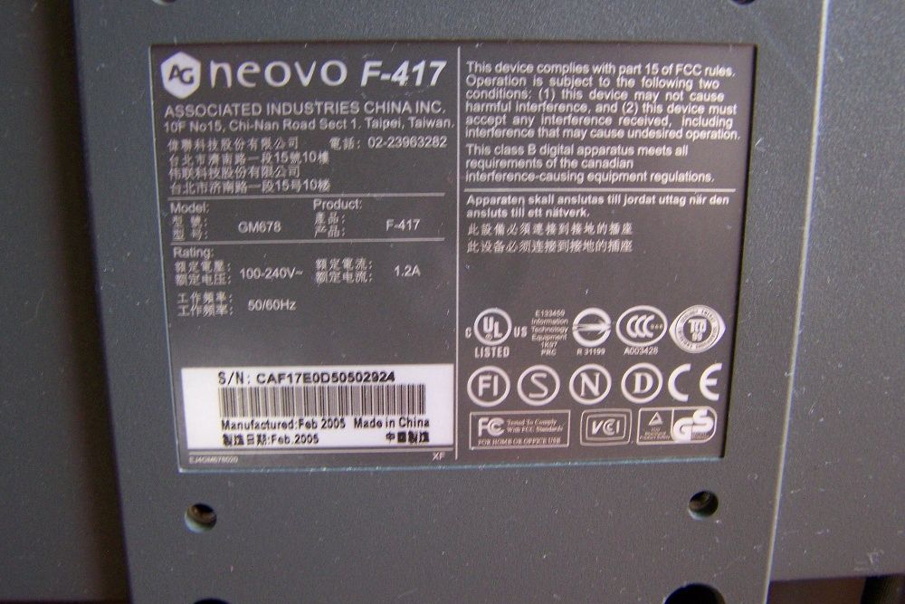 Monitor LCD AG NEOVO F-417