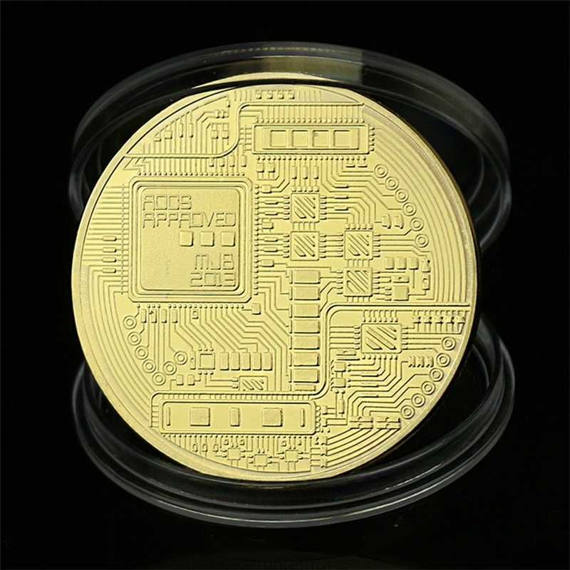 Монета Биткоин сувенир, подарок, Bitcoin в футляре, золото, серебро