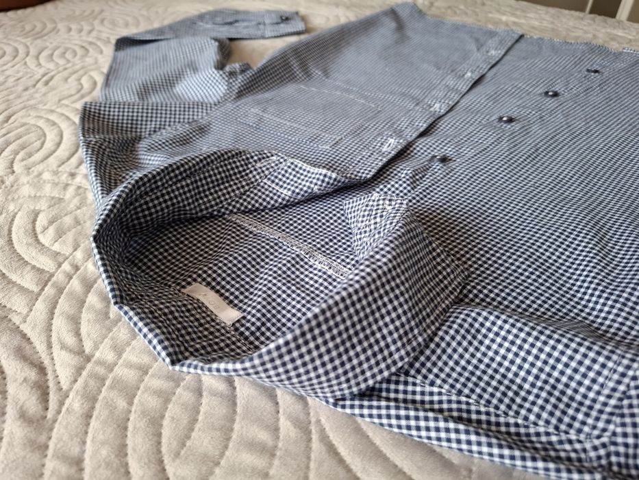 Elegancka koszula w kratę dla chłopca biało granatowa rozmiar 152