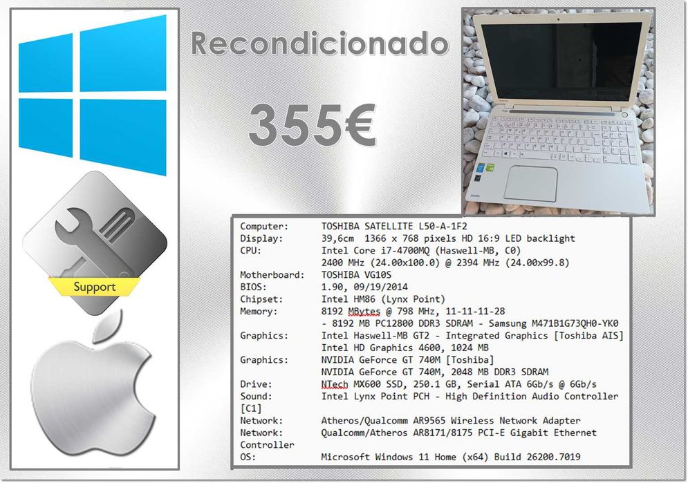 Portátil TOSHIBA SATELLITE L50-A-1F2