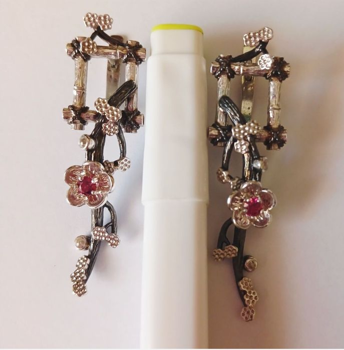 Сережки "Ханамі" (Сакура) срібло 925 ЮД Орінго