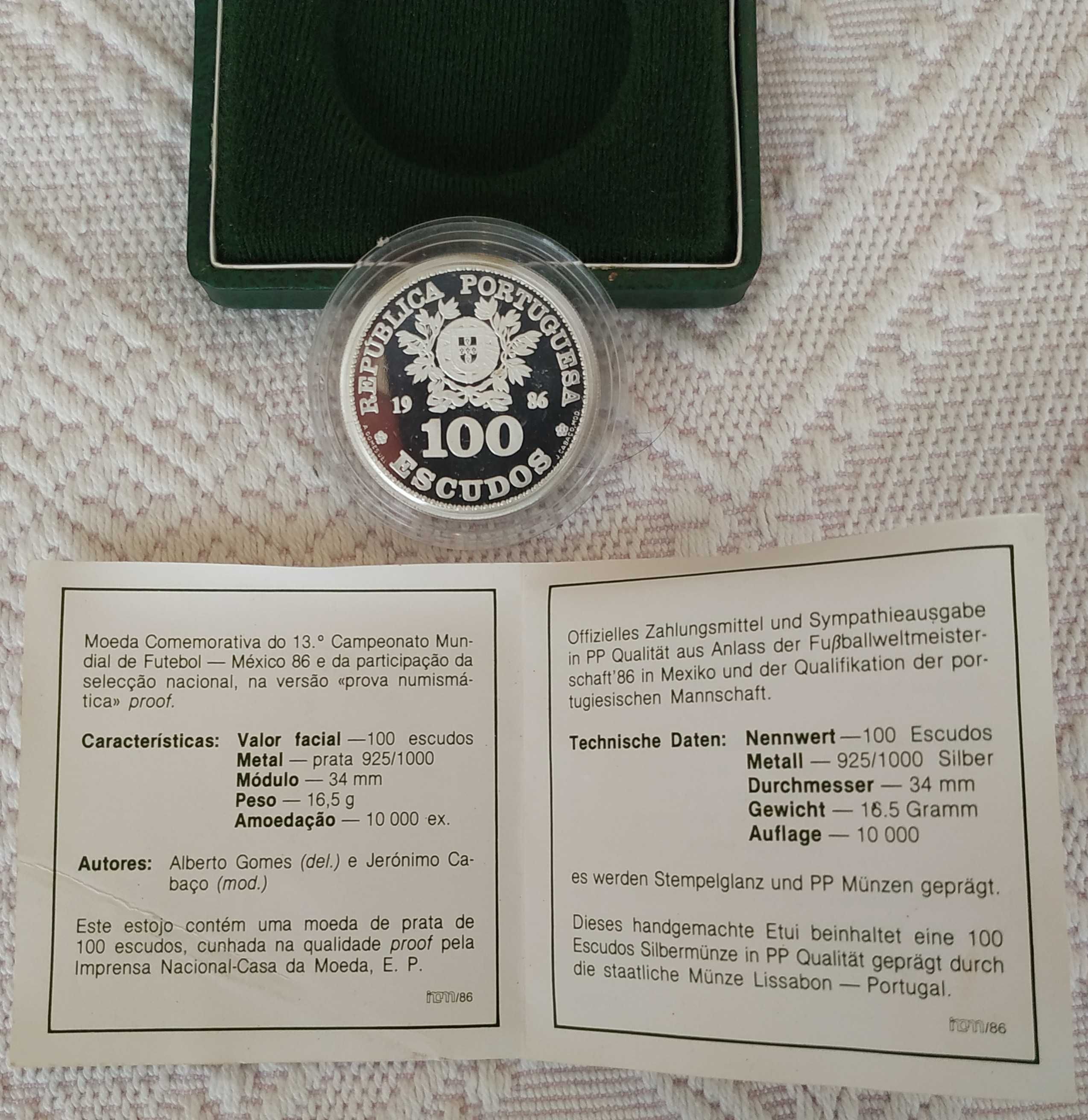 Portugal-moeda de prata proof de 100 escudos México 1986 (cx.+certif)