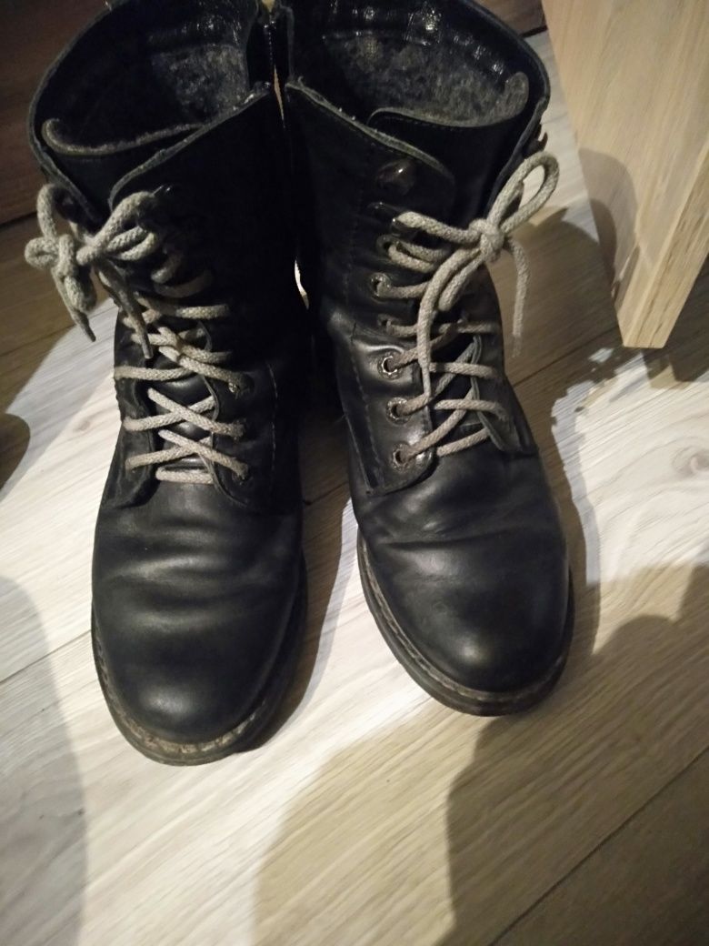 ZeSkórzane buty, trapery zimowe, r.37, ocieplane