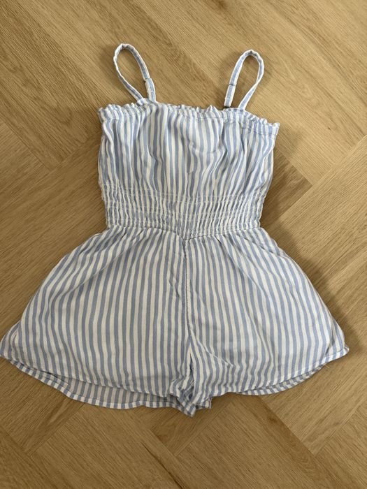Letni kombinezon paski niebieski biały abercrombie 122-128 ramiączka