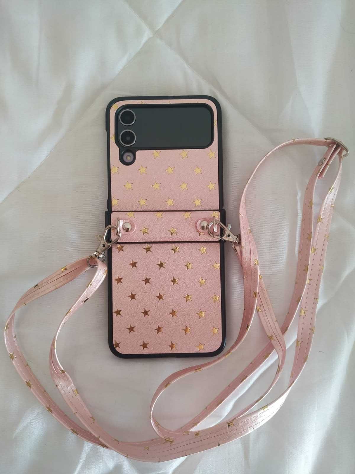 Capa Rosa com Estrelas Douradas para Samsung Galaxy Z Flip 4 – Nova