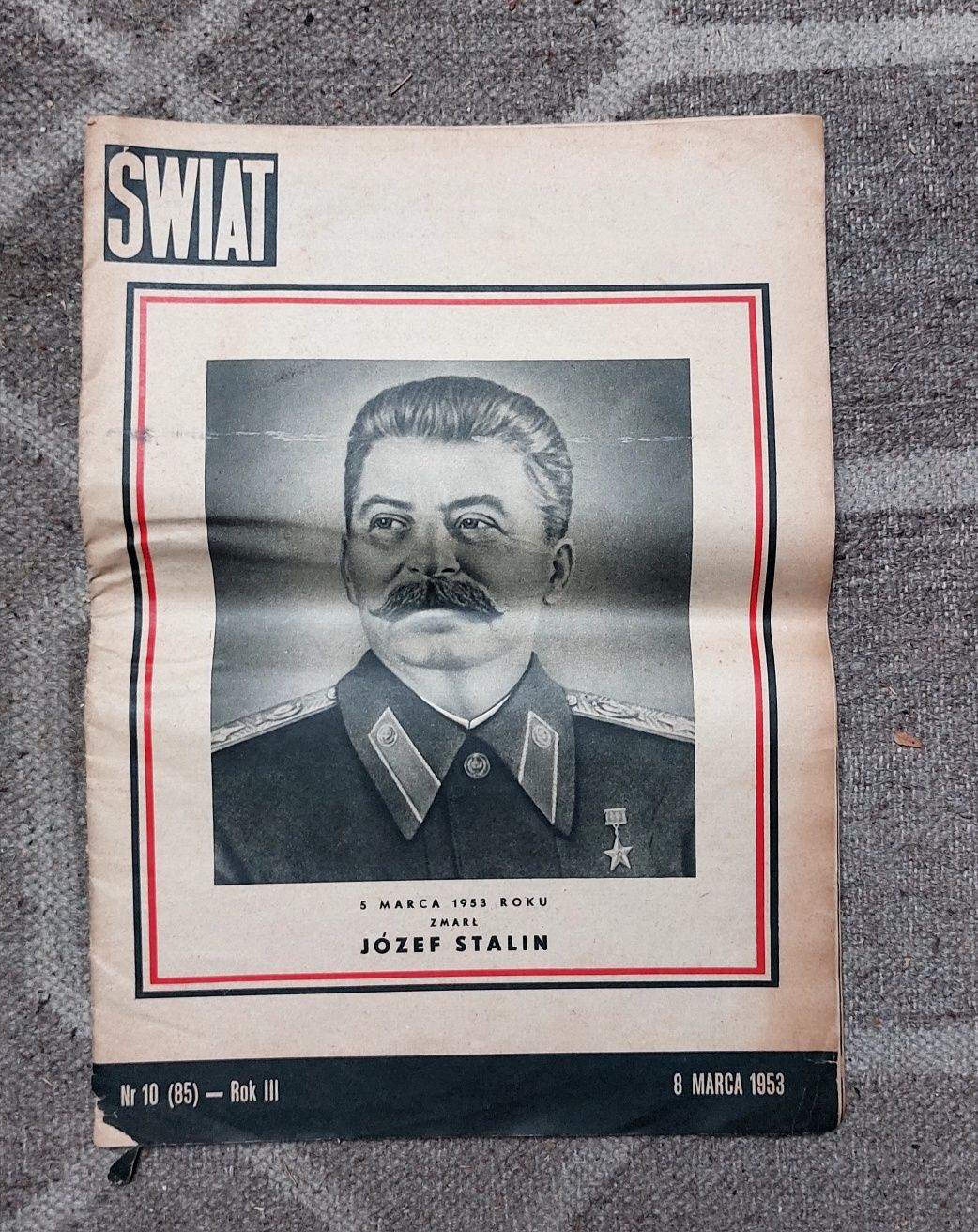 Stara gazeta Świat śmierć Stalina Stalin