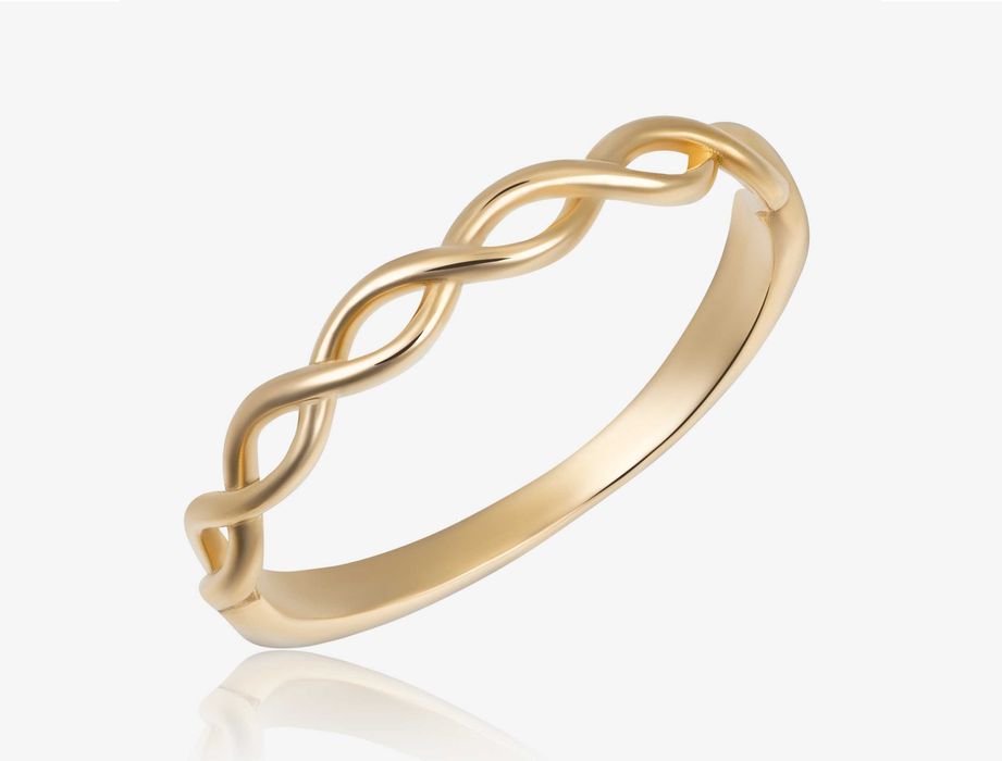 Złoty pierścionek pleciony, delikatny wzór nieskończoności