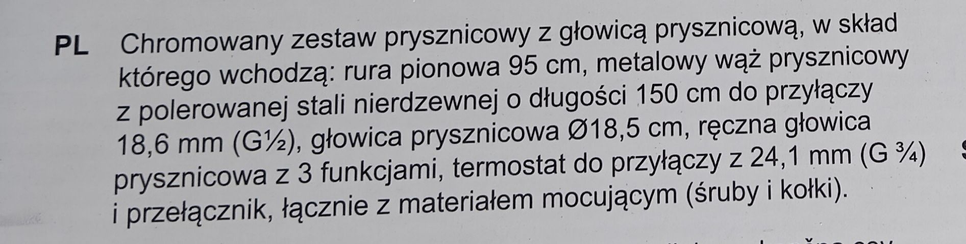 Krótko używany - Chromowany zestaw prysznicowy z głowicą prysznicową.