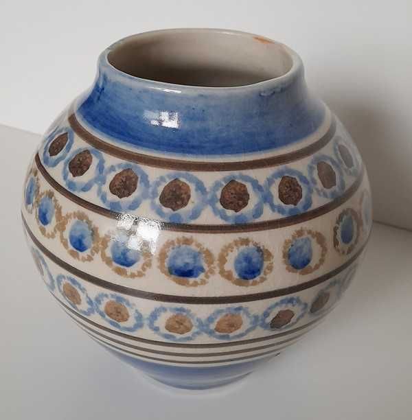 Stary ceramiczny WAZON 16 cm niebieski malowany unikat kolekcja prl 80