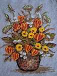 Rękodzieło,haft,vintage,kwiaty handmade,PRL,kolekcje,miechunka