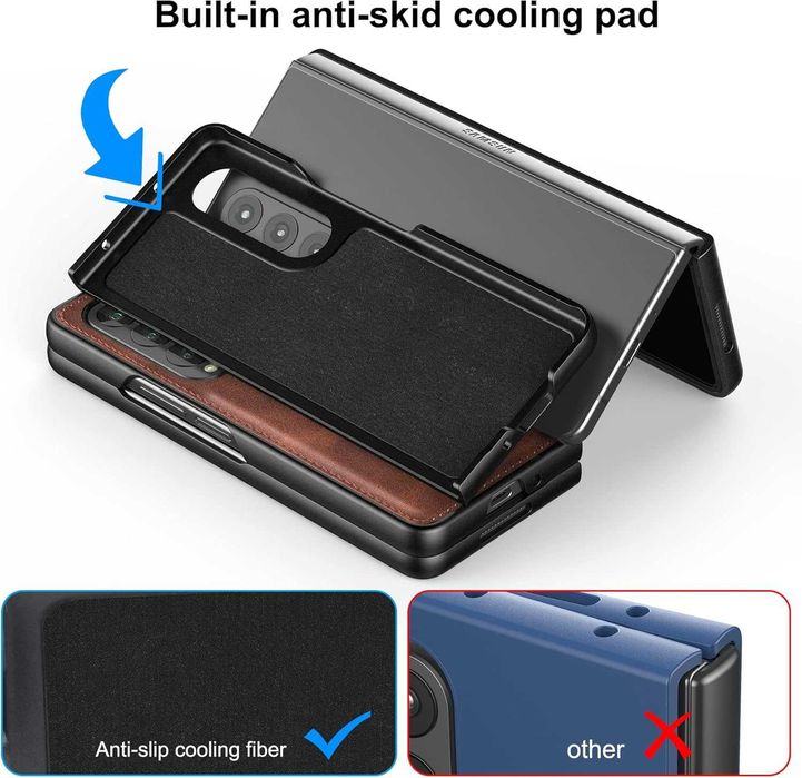 FOLUU etui skórzane do Samsung Galaxy Z Fold 4 5G 360 pancerne brązowe