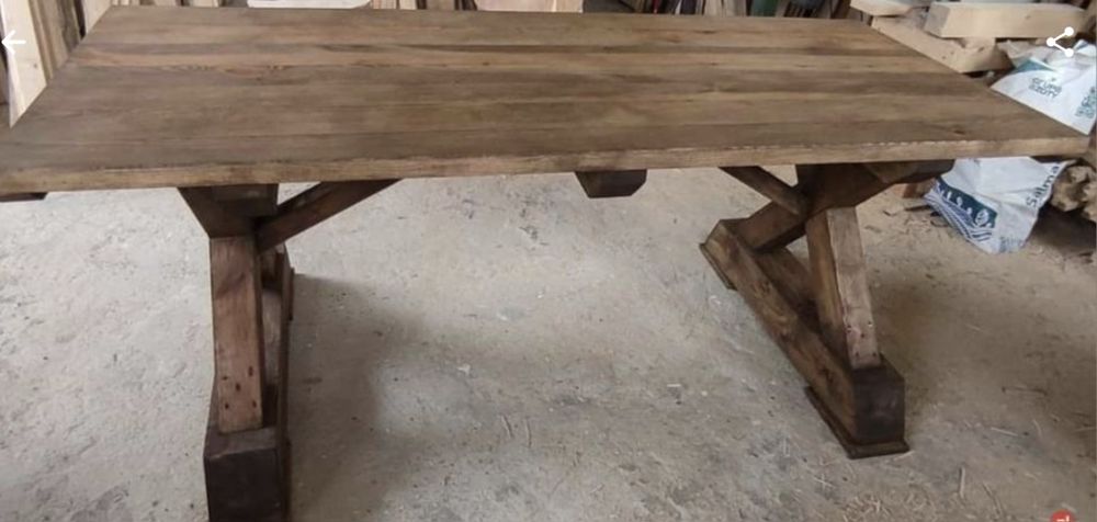 Masywny stół z litego drewna • ręczna robota • 190 cm • styl rustykaln