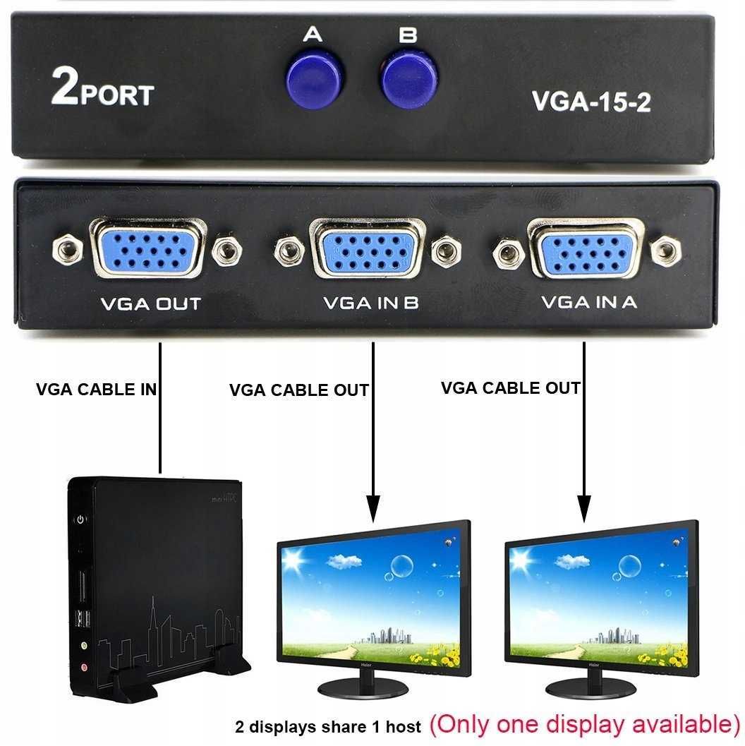 Switch Przełącznik VGA 2 x 1 Monitory FullHD Wwa