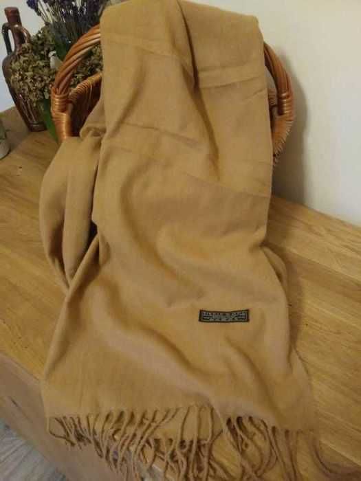 Nowy szal 100% virgin wool beżowy/ brązowy/ camel