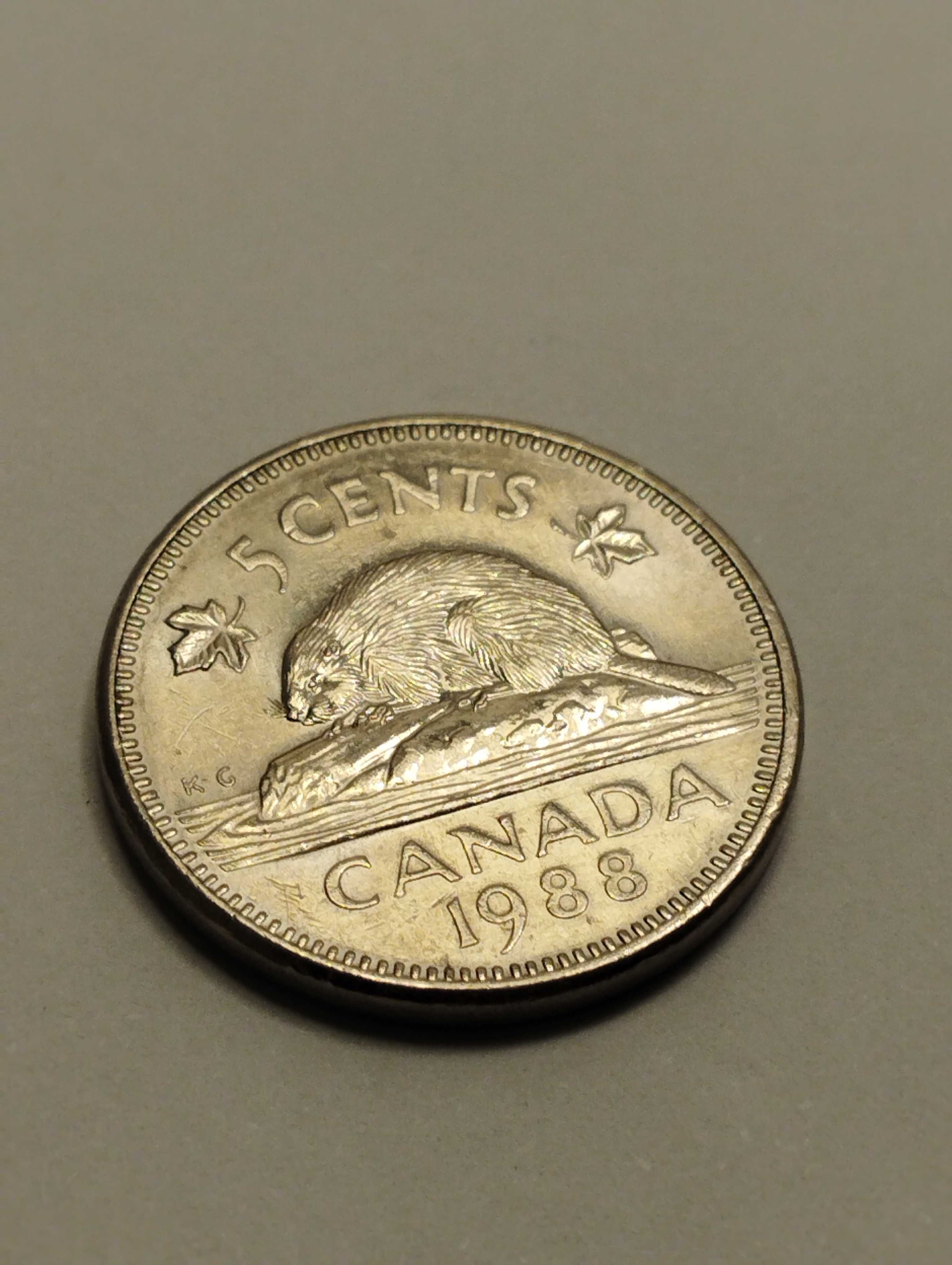 Sprzedam monetę Kanada 5 centów 1988r. stan bdb.