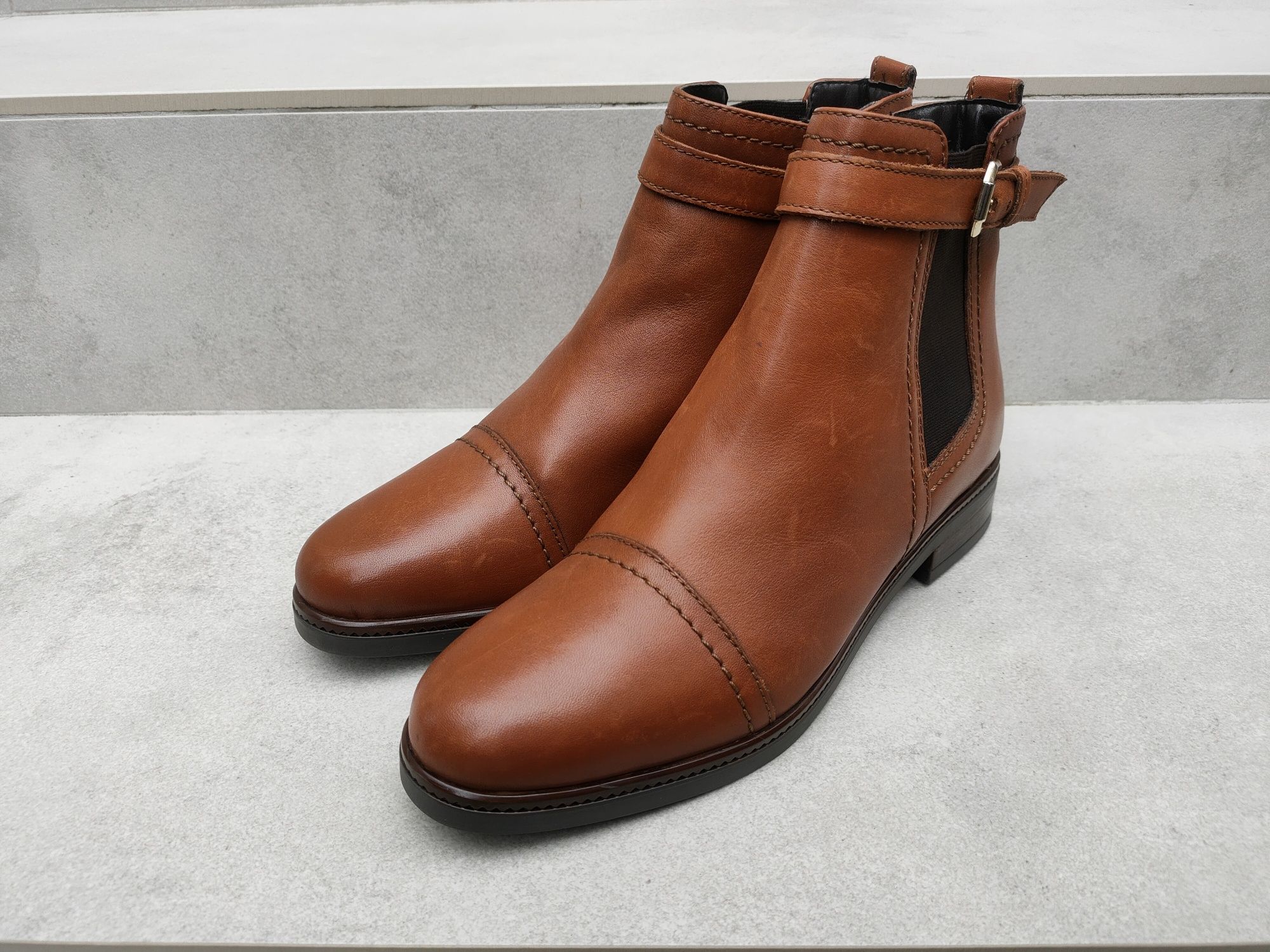 Buty Freeflex botki skórzane damskie brązowe na suwaki r. 38 24,5cm