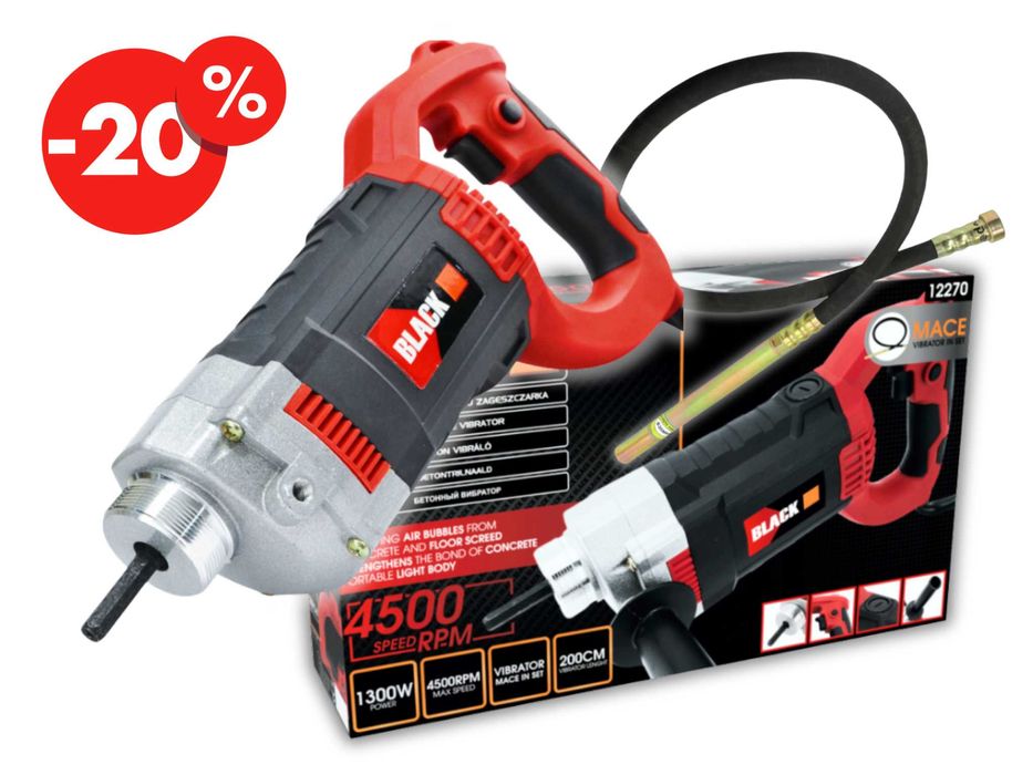 Zagęszczarka Elektryczna Wibrator Do Betonu Black 1350W - WYPRZEDAŻ