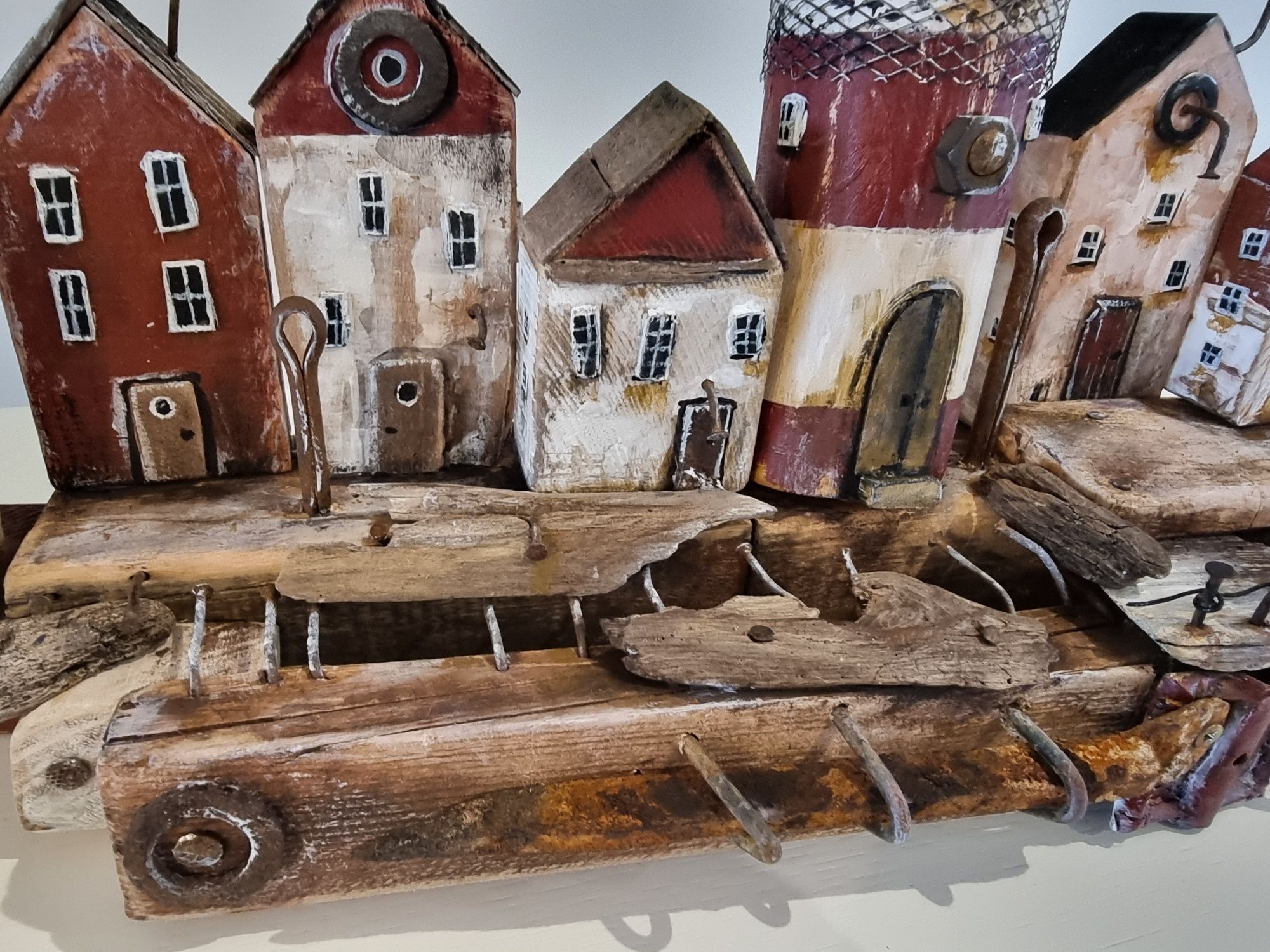 Domki drewniane wieszak na klucze wioska port latarnia handmade