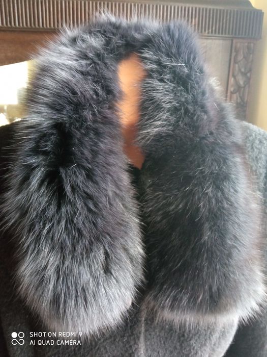 Obszycie kaptura płaszcza kołnierz szal 100% lis naturalny 75cm czarny
