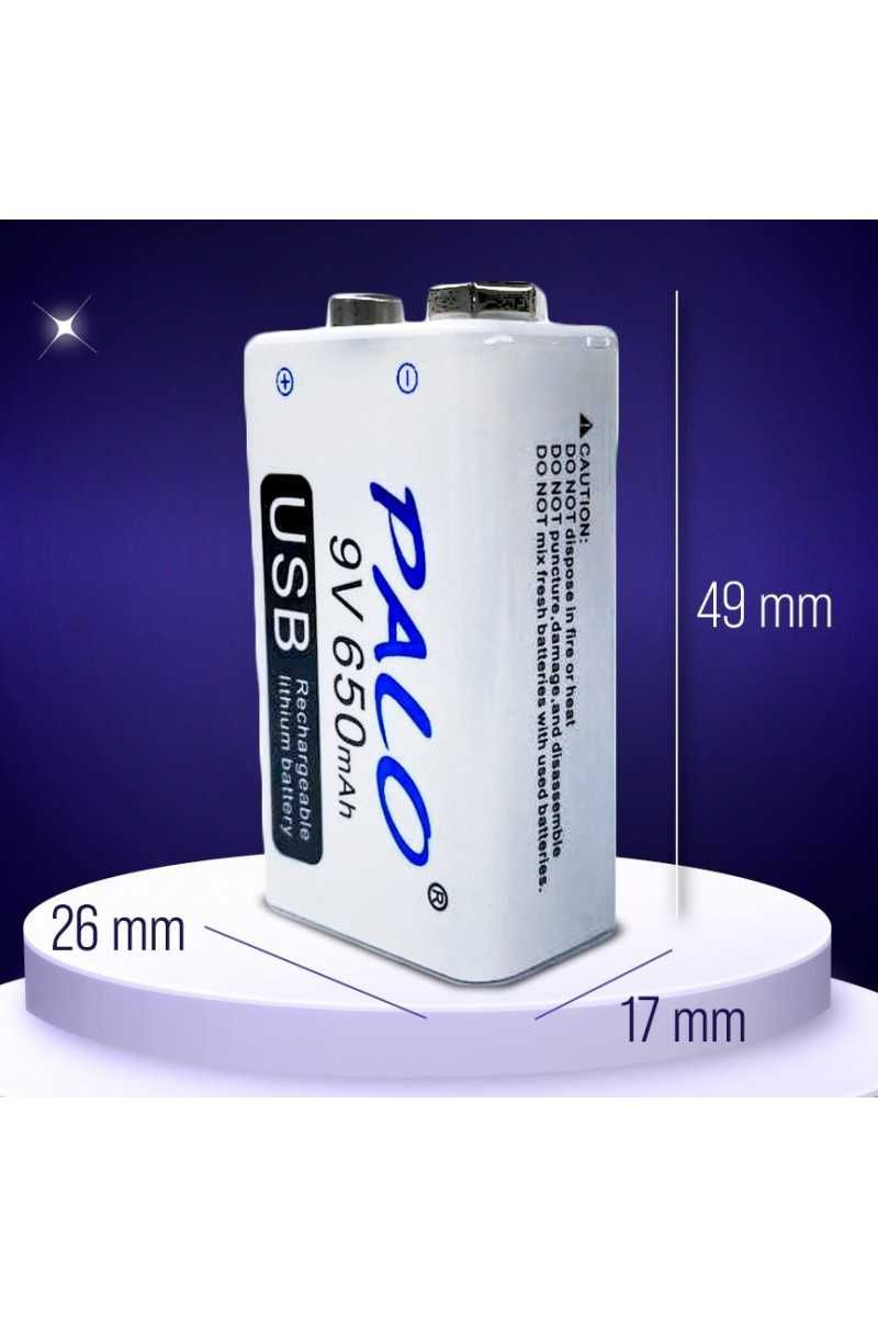 PALO 9V Аккумуляторная батарея 650mAh 6F22 Micro USB li-ion крона