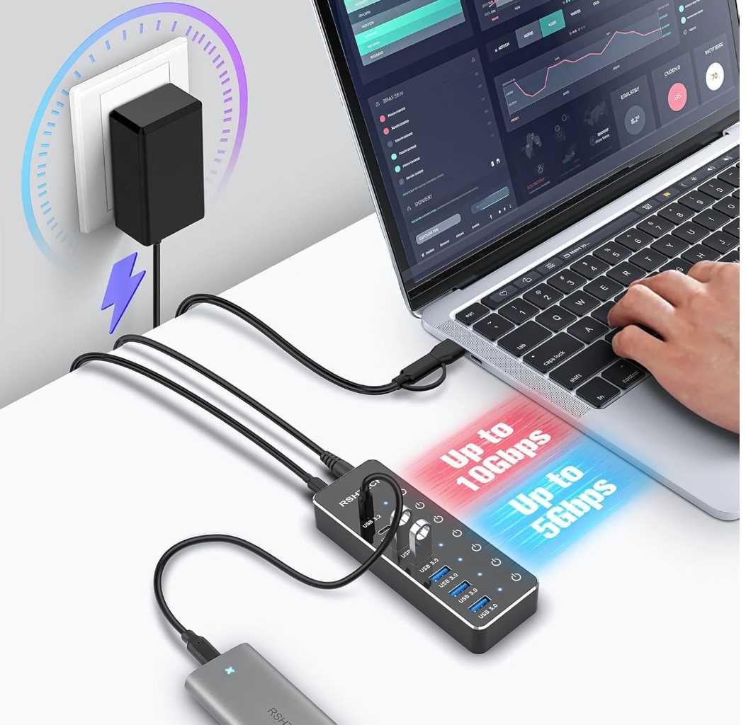 koncentrator USB C 3.2 z zasilaczem RSHTECH 7 portów POWYSTAWOWY