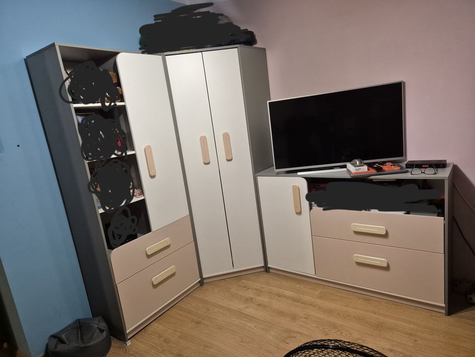 Zestaw mebli młodzieżowych/pokojowych Szafa narożna,regał i komoda RTV