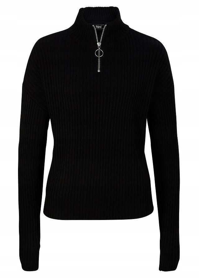 B.P.C sweter czarny ze stójką i suwakiem ^44/46