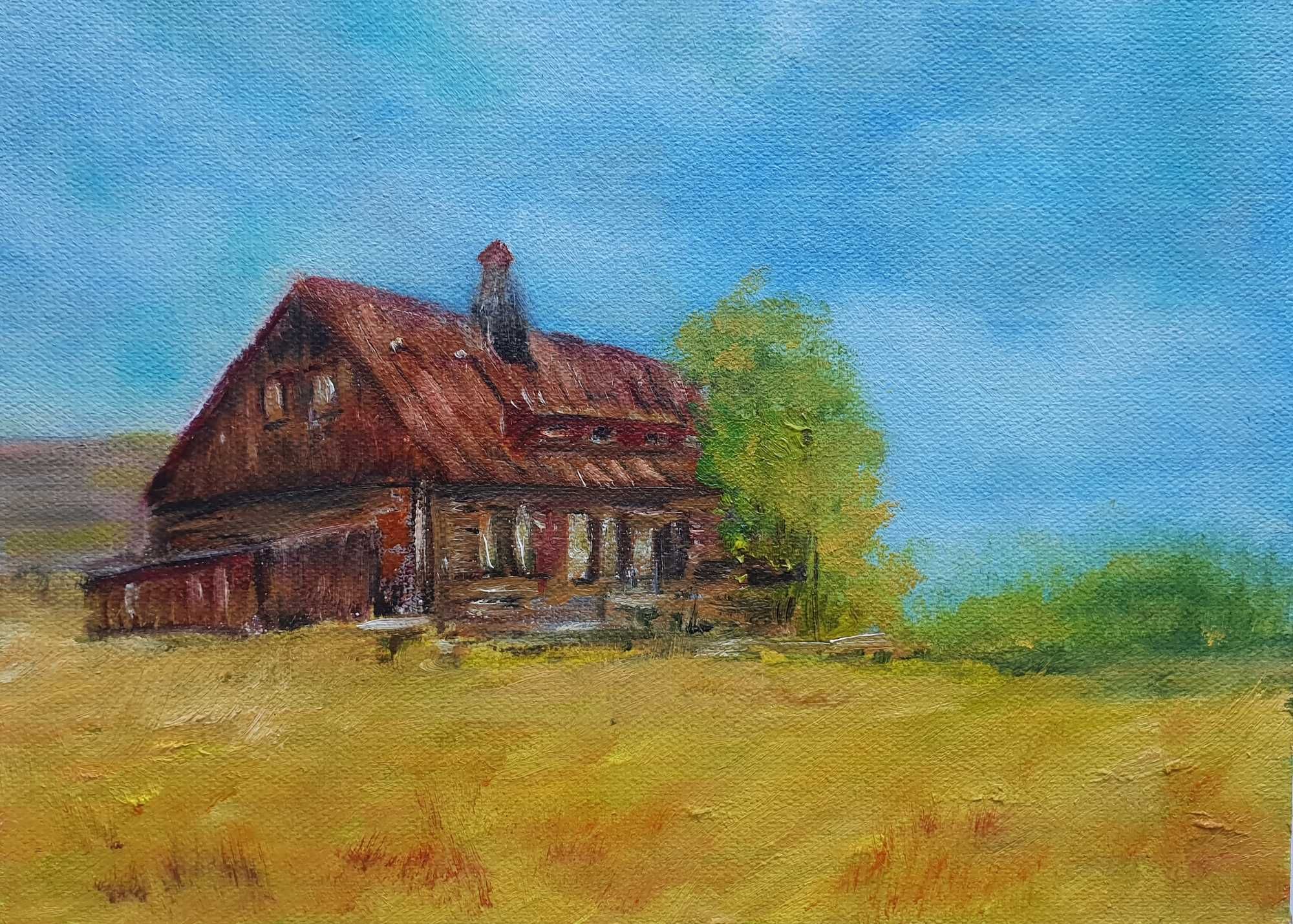 Obraz olejny "Chatka górzystów" pejzaż 15x21cm+rama