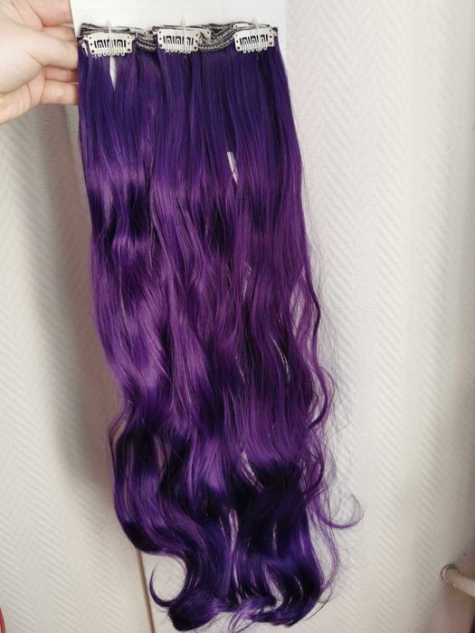 Doczepiane włosy clip in Ciemny fiolet 65 cm 8 tresek