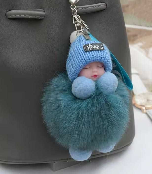 брелок для ключей, пушистый помпон, спящий малыш
