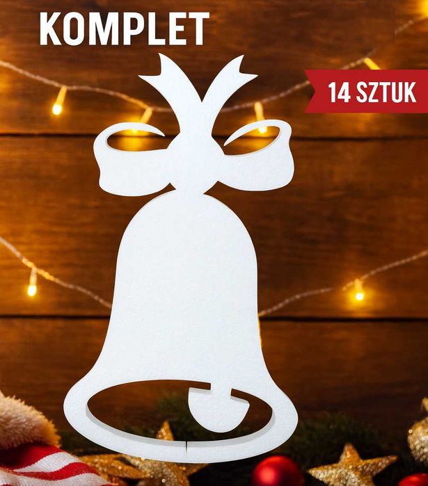 Komplet 14 Styropianowych Dzwonków Dekoracyjnych 24 cm - Białe Ozdoby