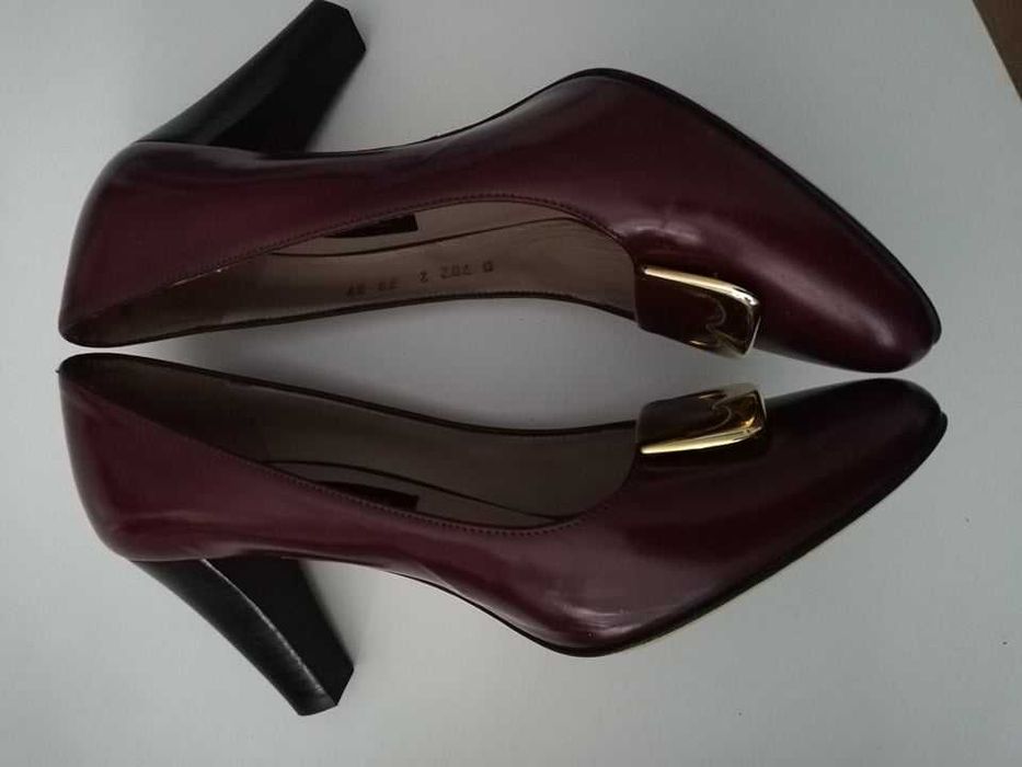 Czółenka skóra naturalna bordowe (burgund) roz. 37