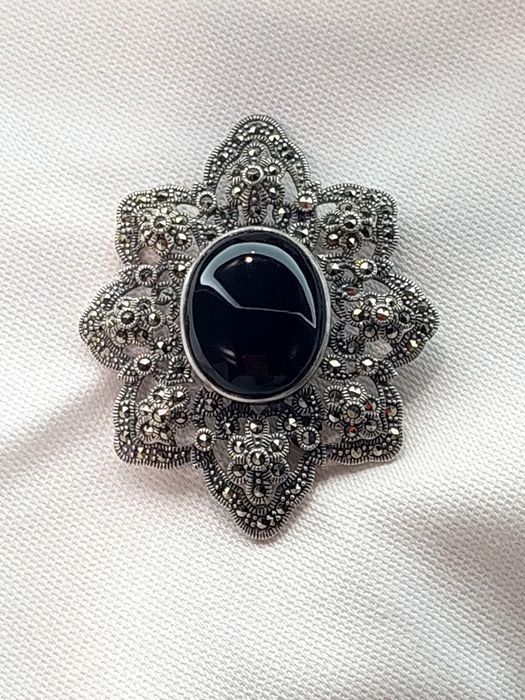 Брошка кулон срібло вінтаж ручна робота Онікс