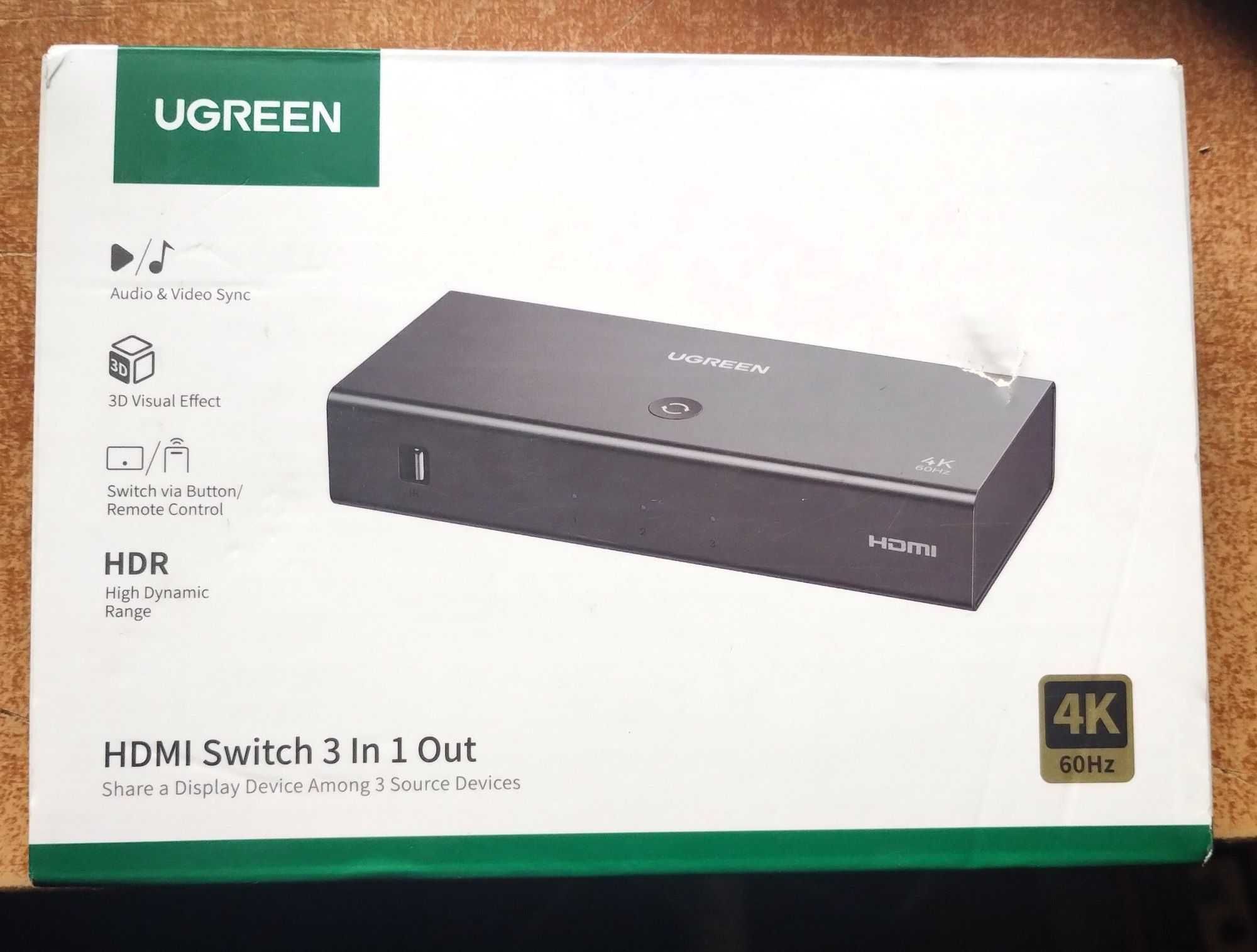Ugreen CM598 (15376) 4k 60Hz 3 wejścia 1 wyjście HDMI Splitter