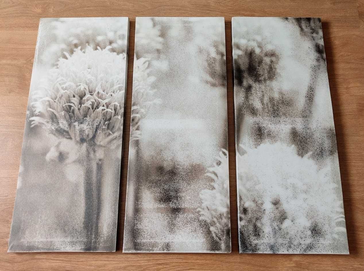 Quadro decorativo flores tripartido 3 em 1 natureza 72x60