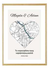 Plakat mapa - prezent walentynkowy w eleganckiej ramie - 50x70cm